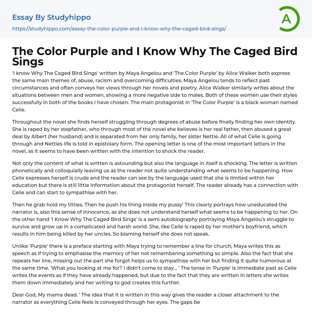 The Color Purple and I Know Why The Caged Bird Sings Essay Example