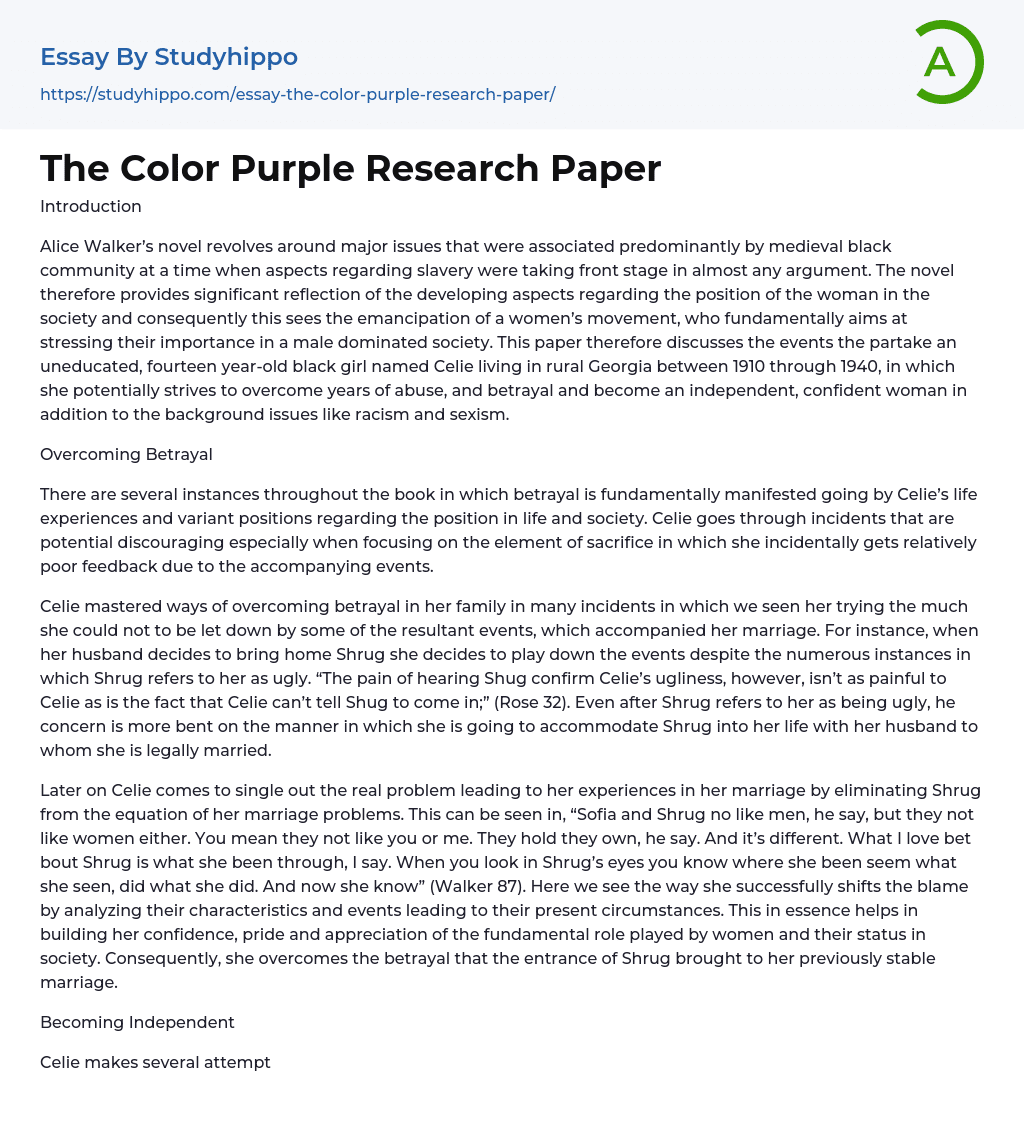 The Color Purple Research Paper Essay Example