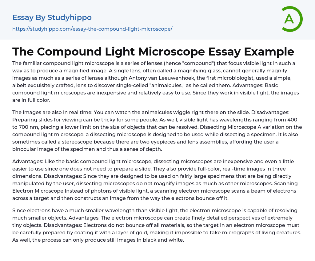 The Compound Light Microscope Essay Example