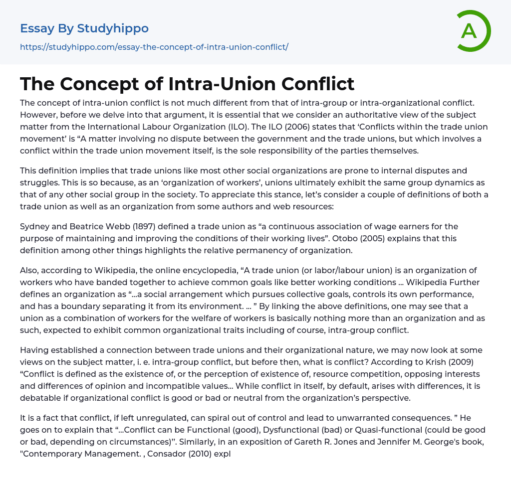 The Concept of Intra-Union Conflict Essay Example