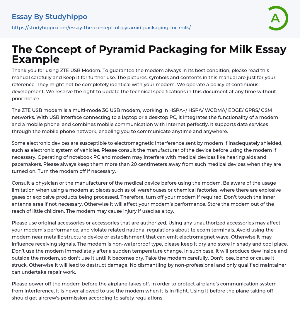 The Concept of Pyramid Packaging for Milk Essay Example