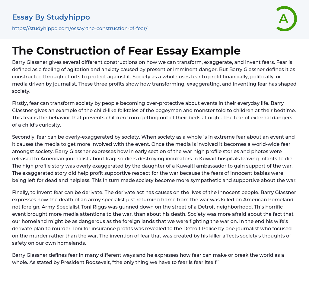 The Construction of Fear Essay Example