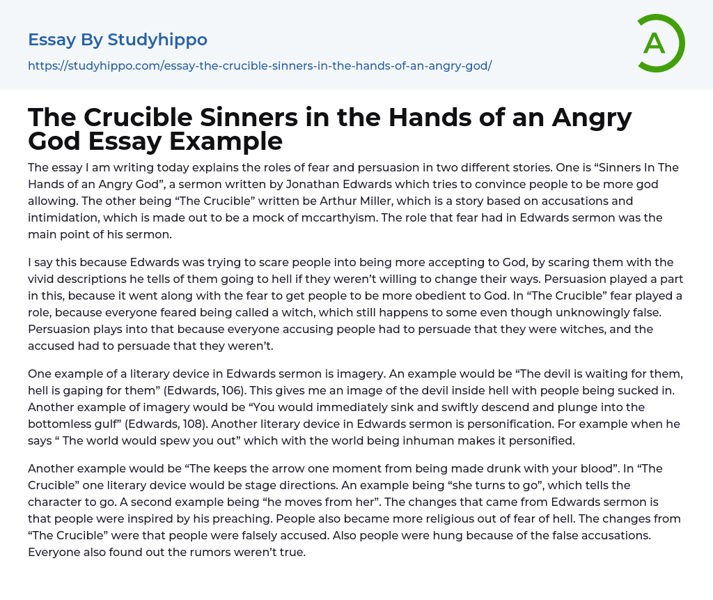 The Crucible Sinners in the Hands of an Angry God Essay Example