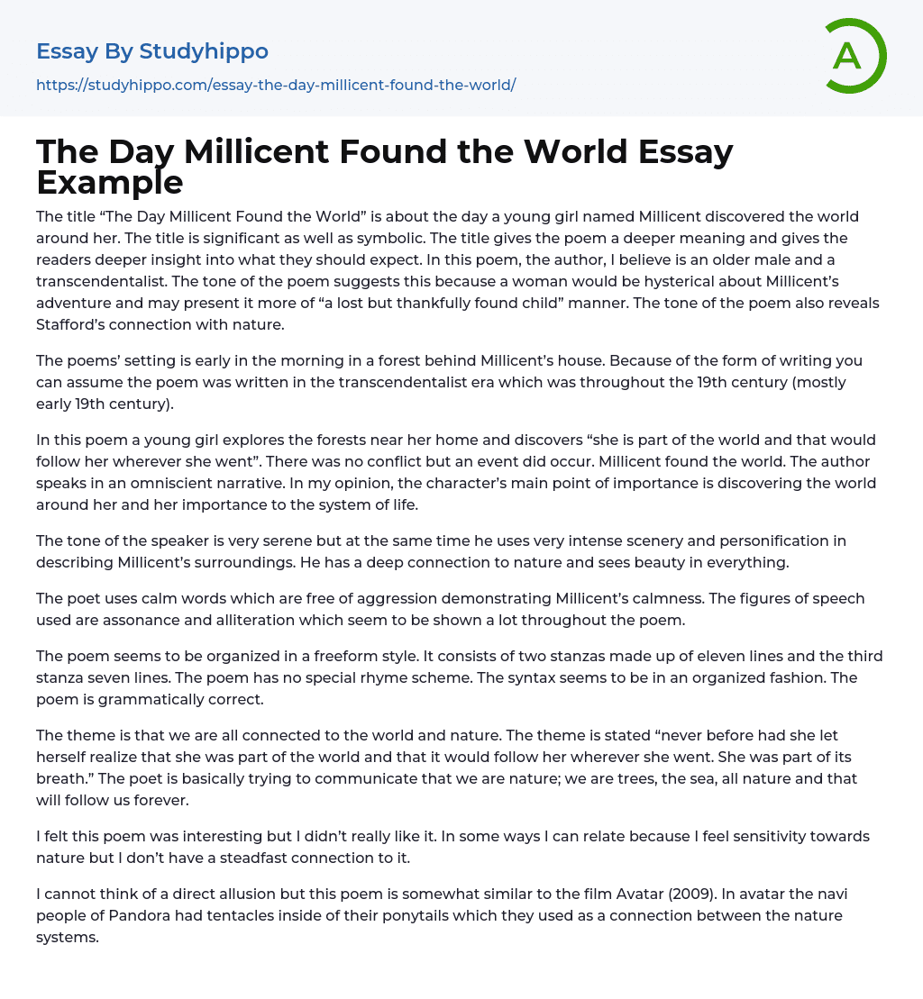 The Day Millicent Found the World Essay Example