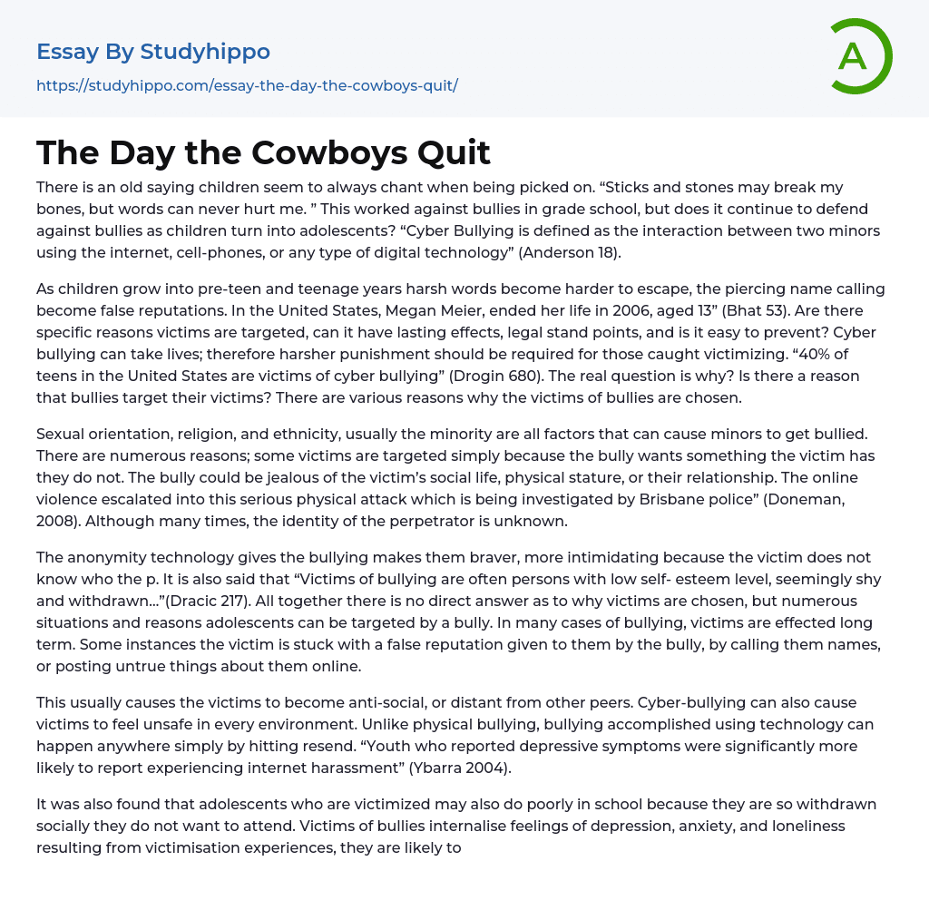 The Day the Cowboys Quit Essay Example