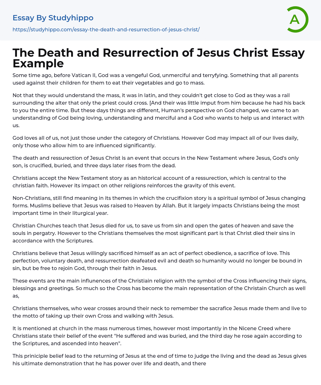 The Death and Resurrection of Jesus Christ Essay Example