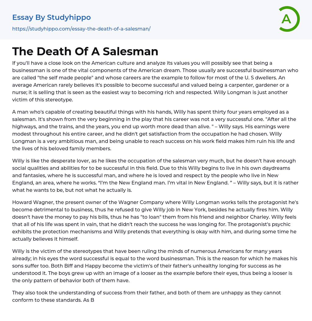 The Death Of A Salesman Essay Example