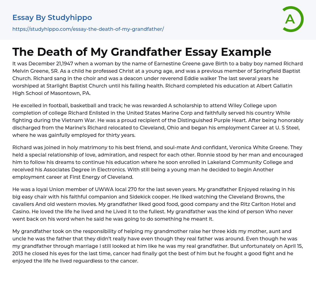The Death of My Grandfather Essay Example