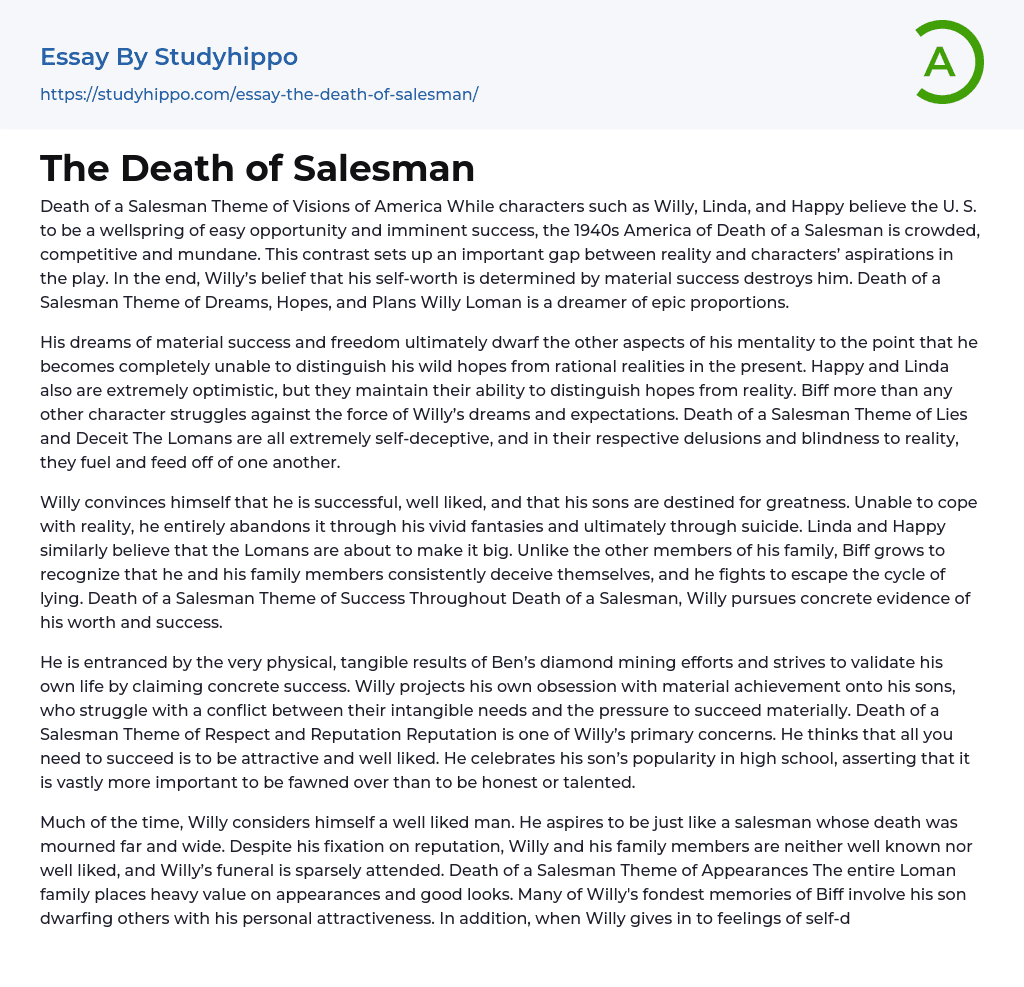 The Death of Salesman Essay Example