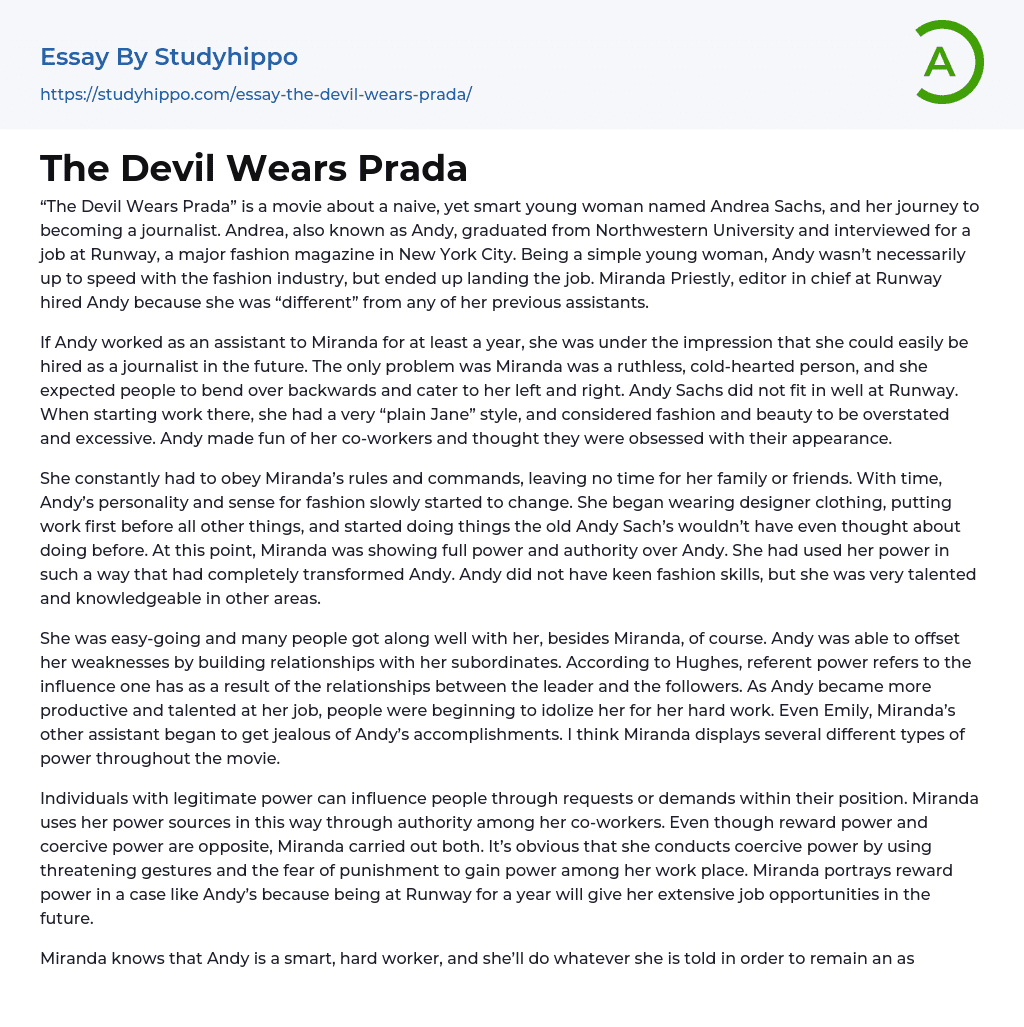 The Devil Wears Prada Essay Example