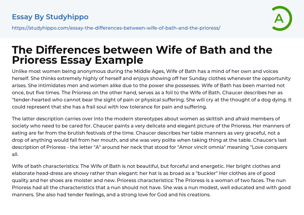 The Differences between Wife of Bath and the Prioress Essay Example
