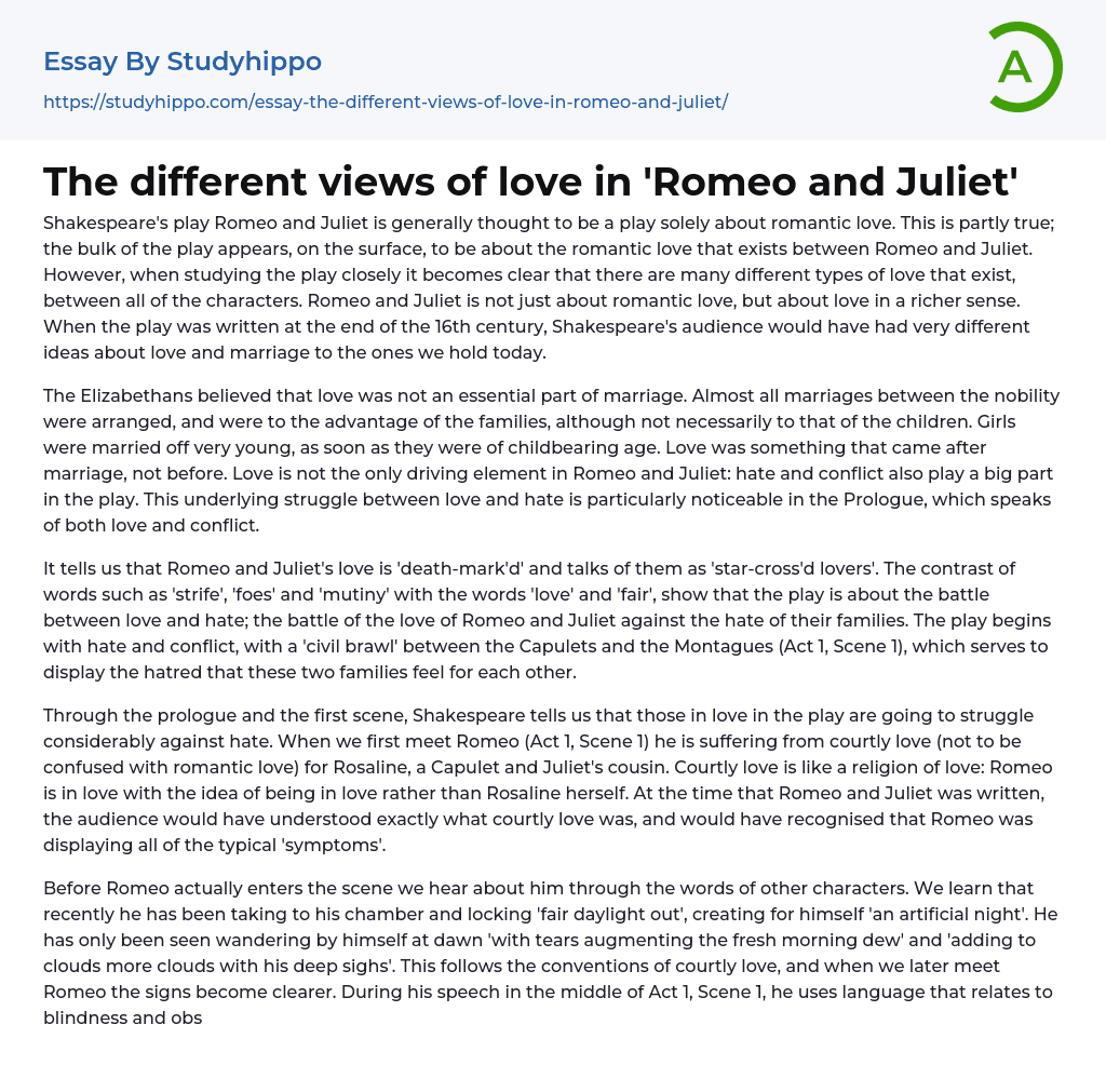 romeo and juliet essay love
