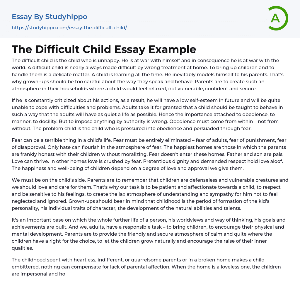 The Difficult Child Essay Example