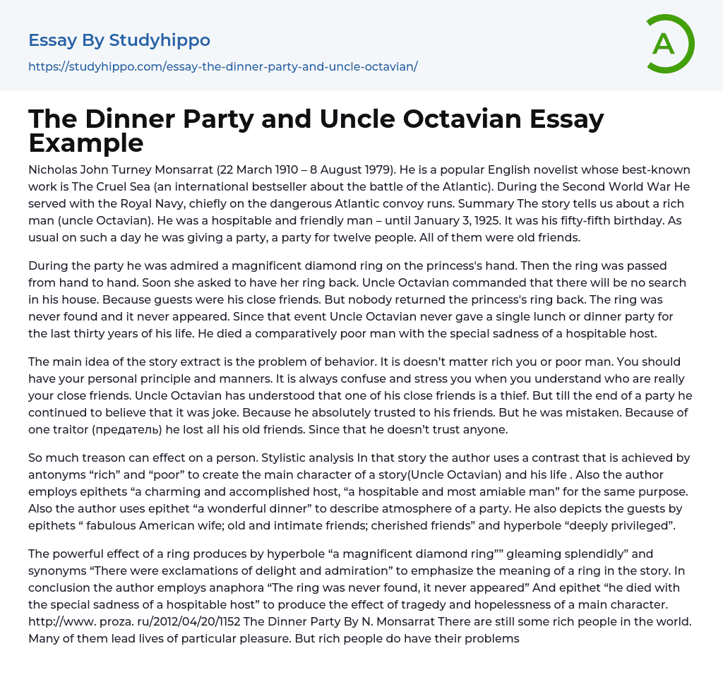 The Dinner Party and Uncle Octavian Essay Example
