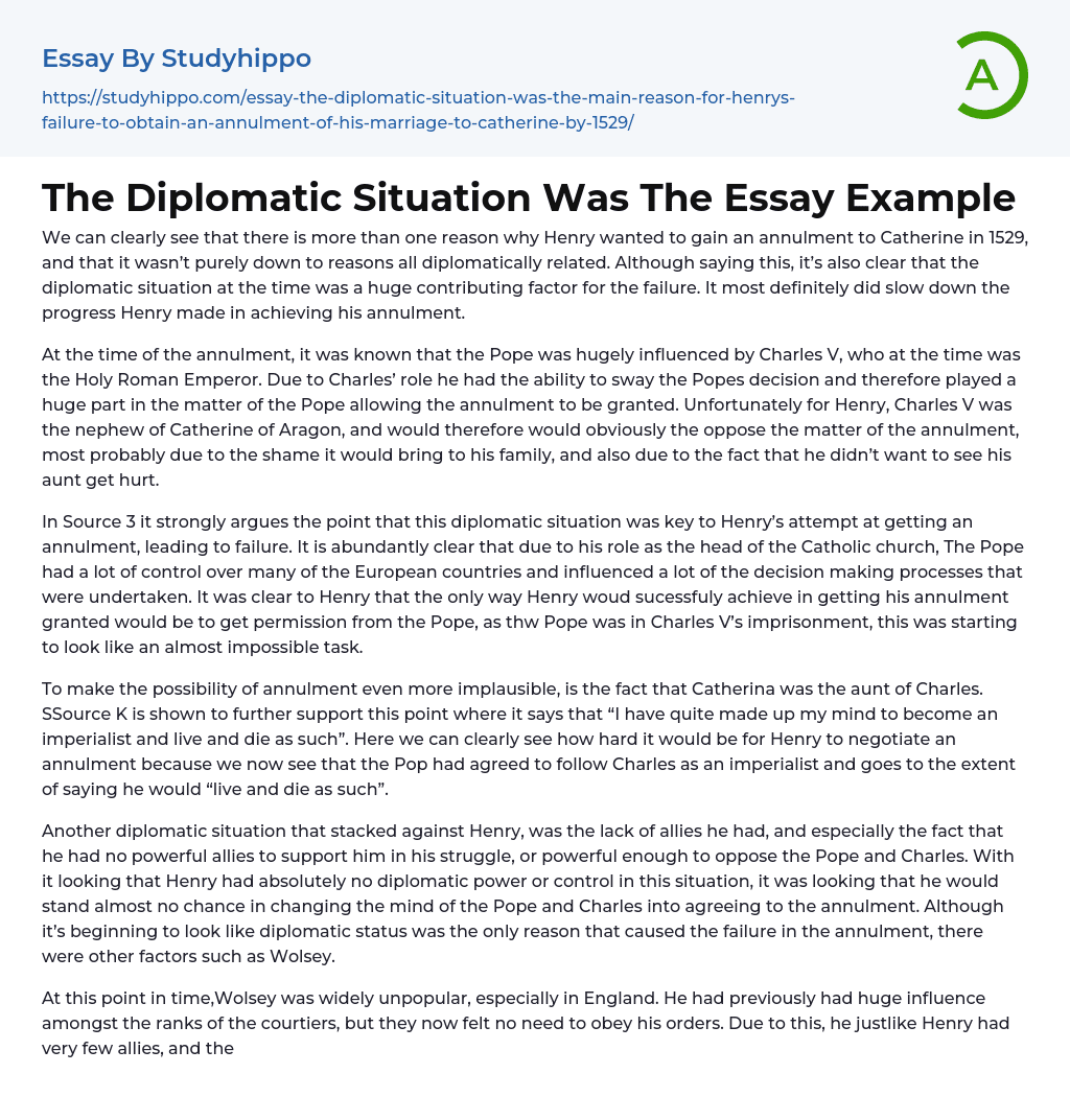 The Diplomatic Situation Was The Essay Example