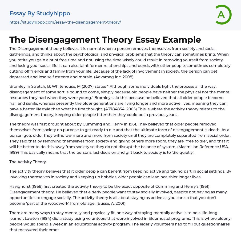 The Disengagement Theory Essay Example