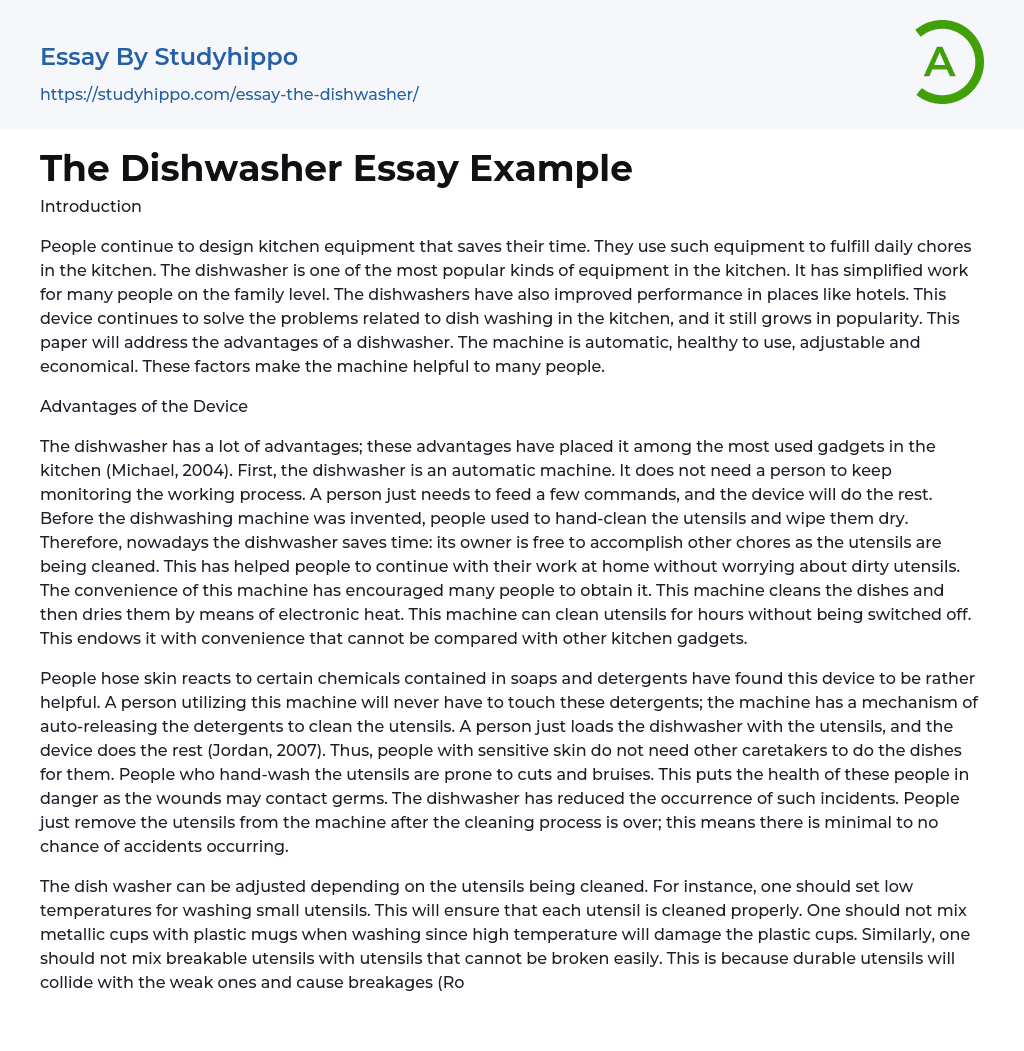The Dishwasher Essay Example