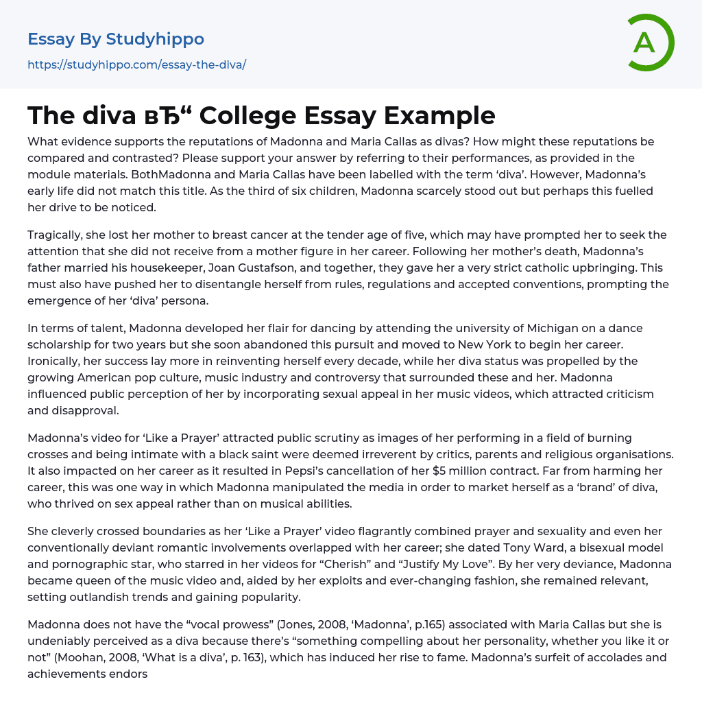 The diva College Essay Example