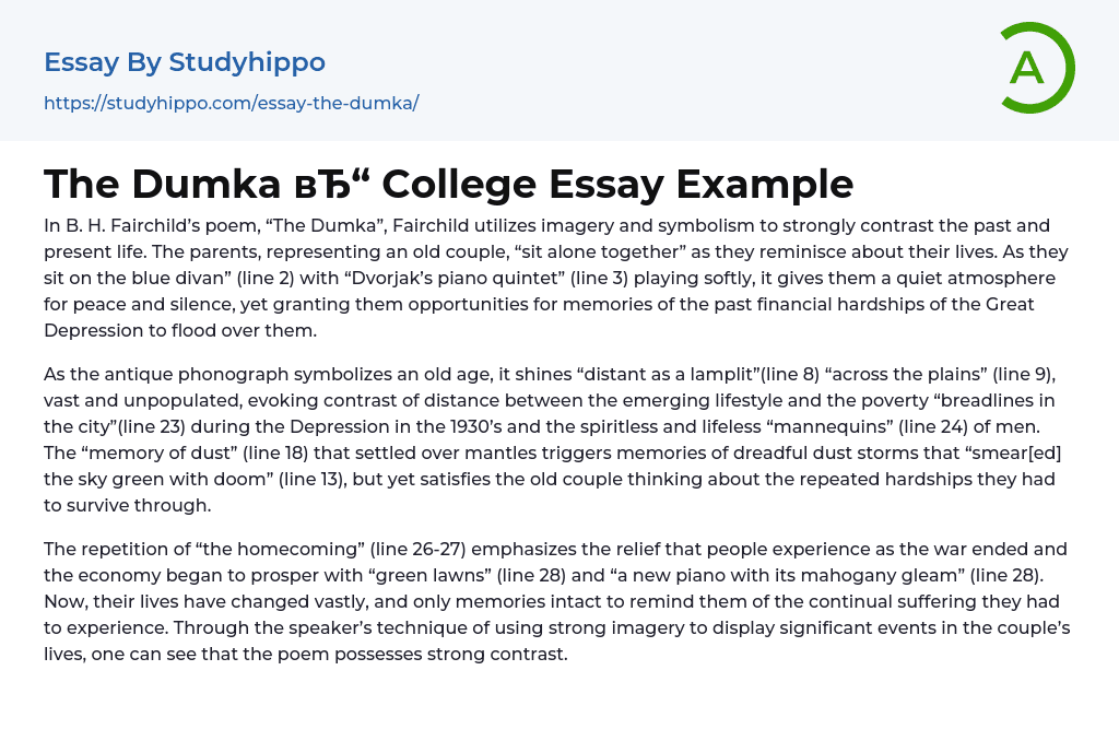 The Dumka College Essay Example