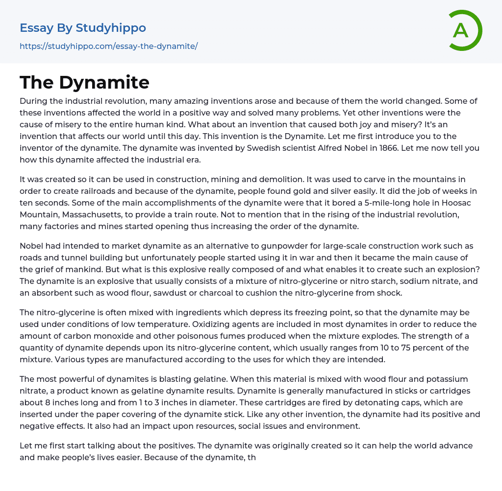 The Dynamite Essay Example