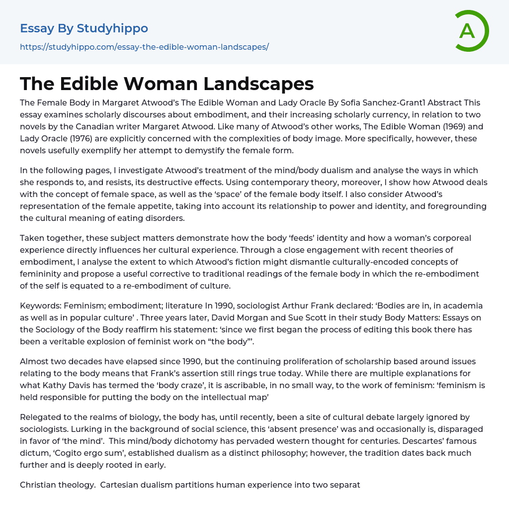 The Edible Woman Landscapes Essay Example
