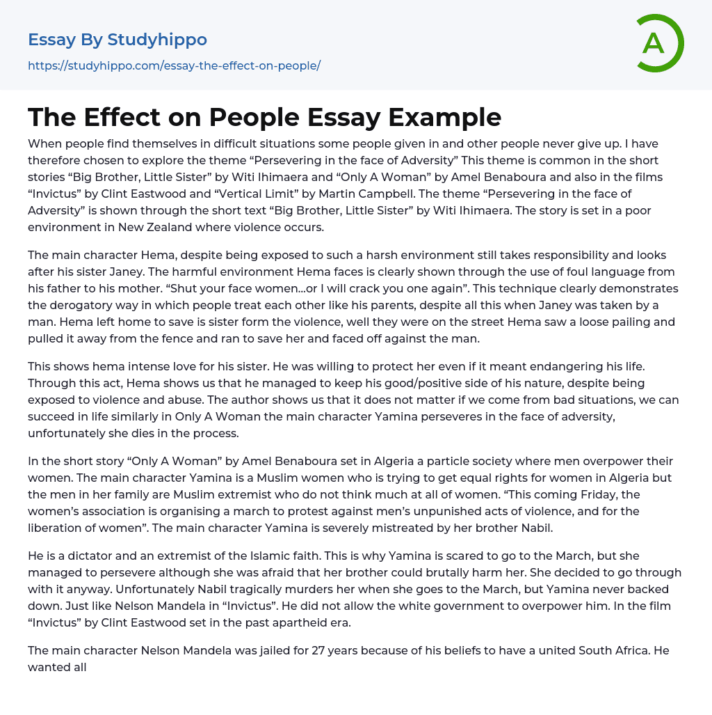 The Effect on People Essay Example