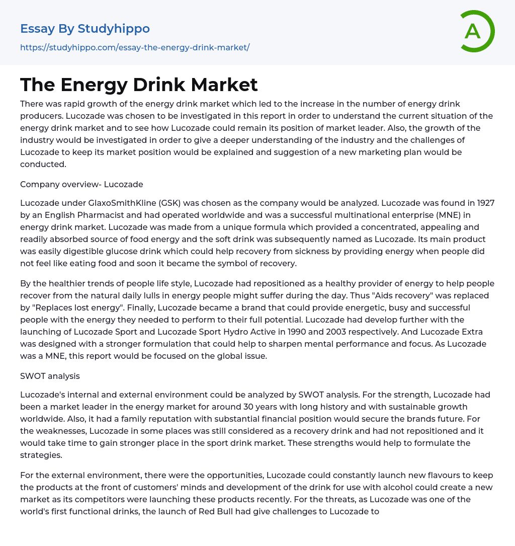 The Energy Drink Market Essay Example