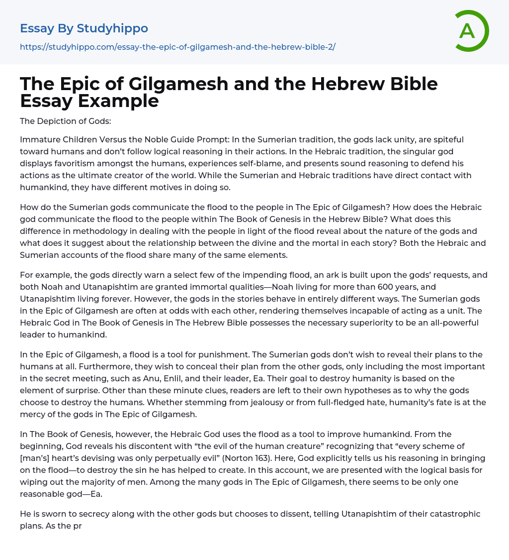 The Epic of Gilgamesh and the Hebrew Bible Essay Example