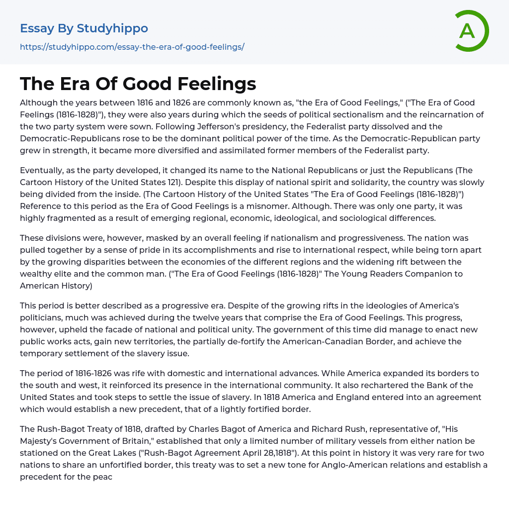 era of good feelings apush essay