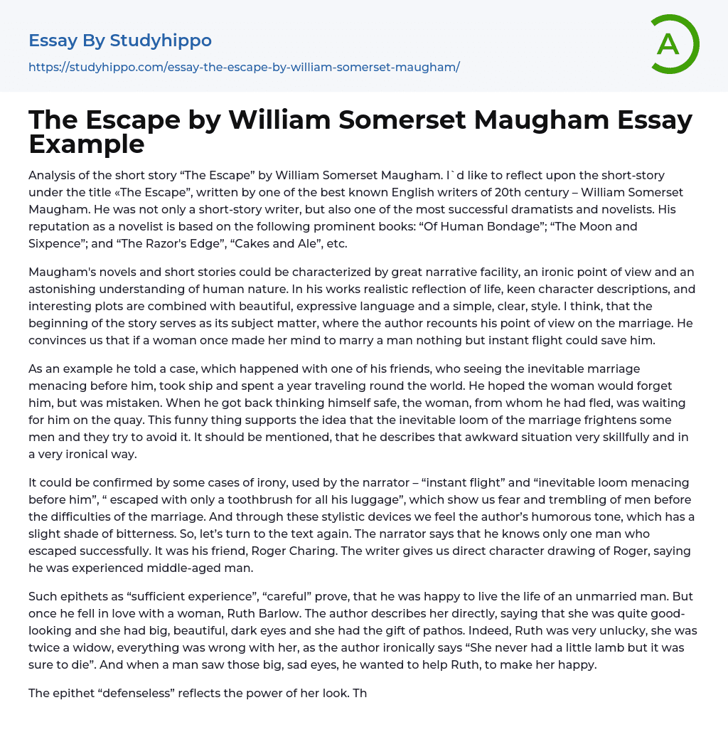 The Escape by William Somerset Maugham Essay Example