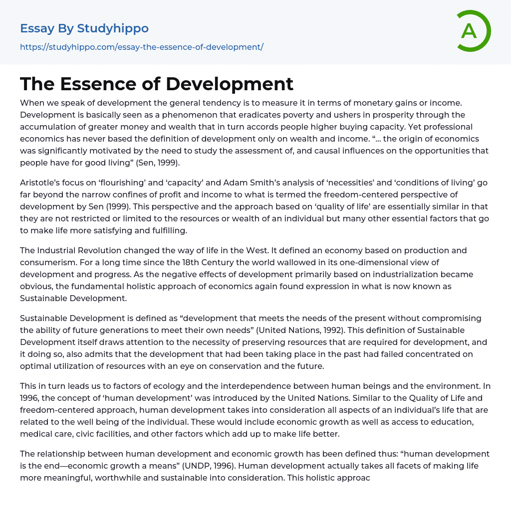 The Essence of Development Essay Example