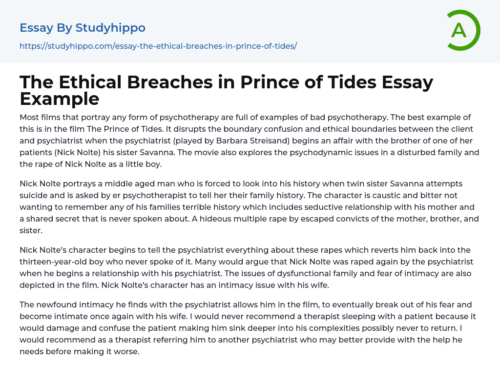 The Ethical Breaches in Prince of Tides Essay Example