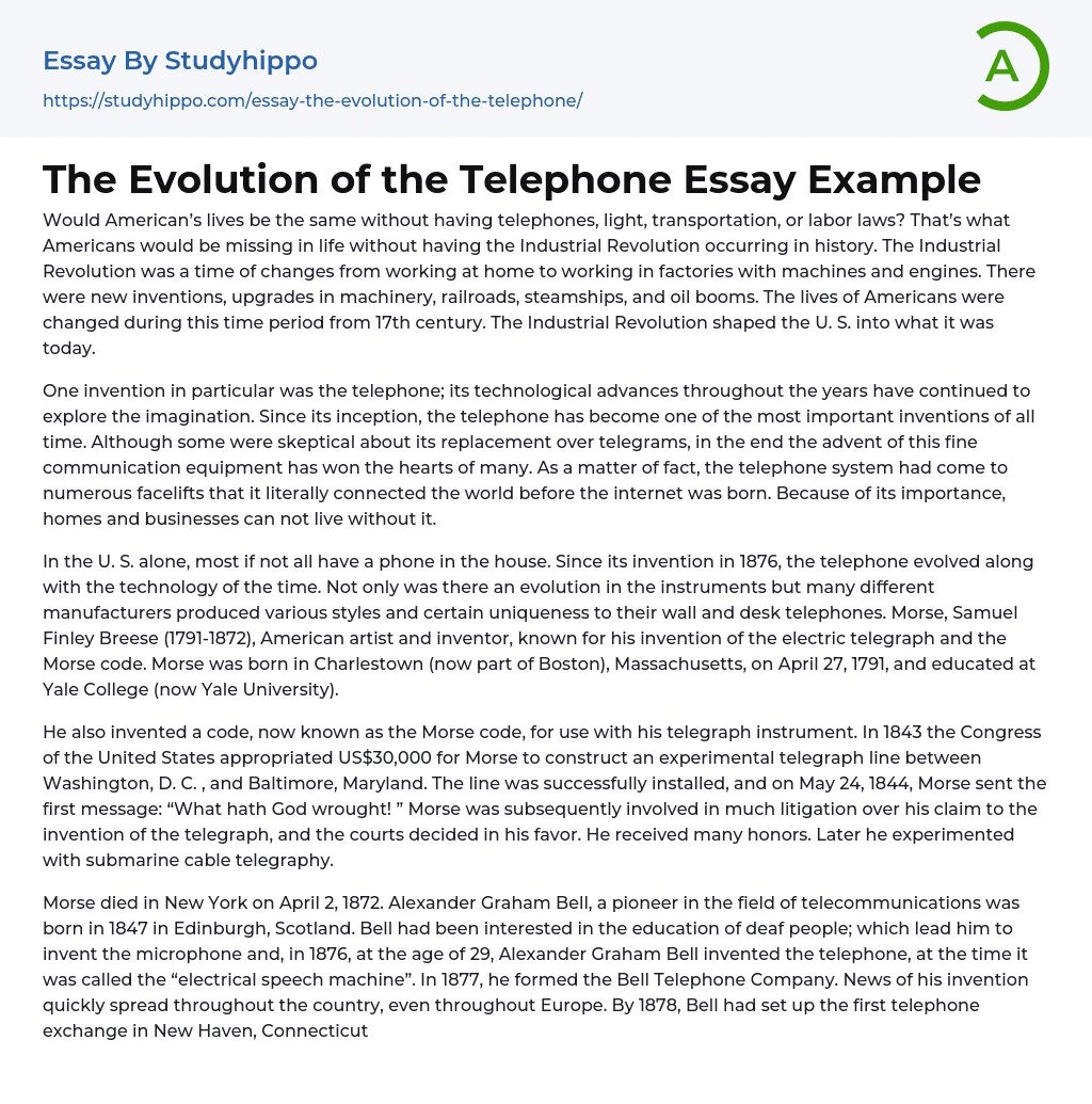 The Evolution of the Telephone Essay Example