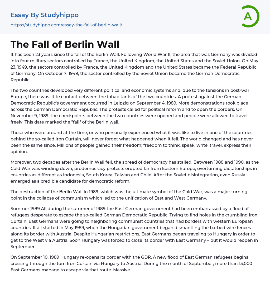 The Fall of Berlin Wall Essay Example
