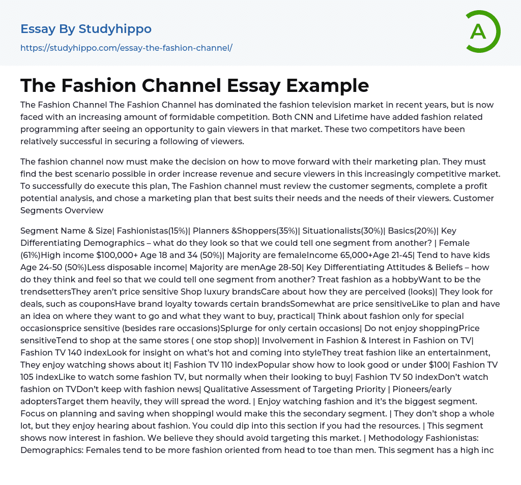 The Fashion Channel Essay Example