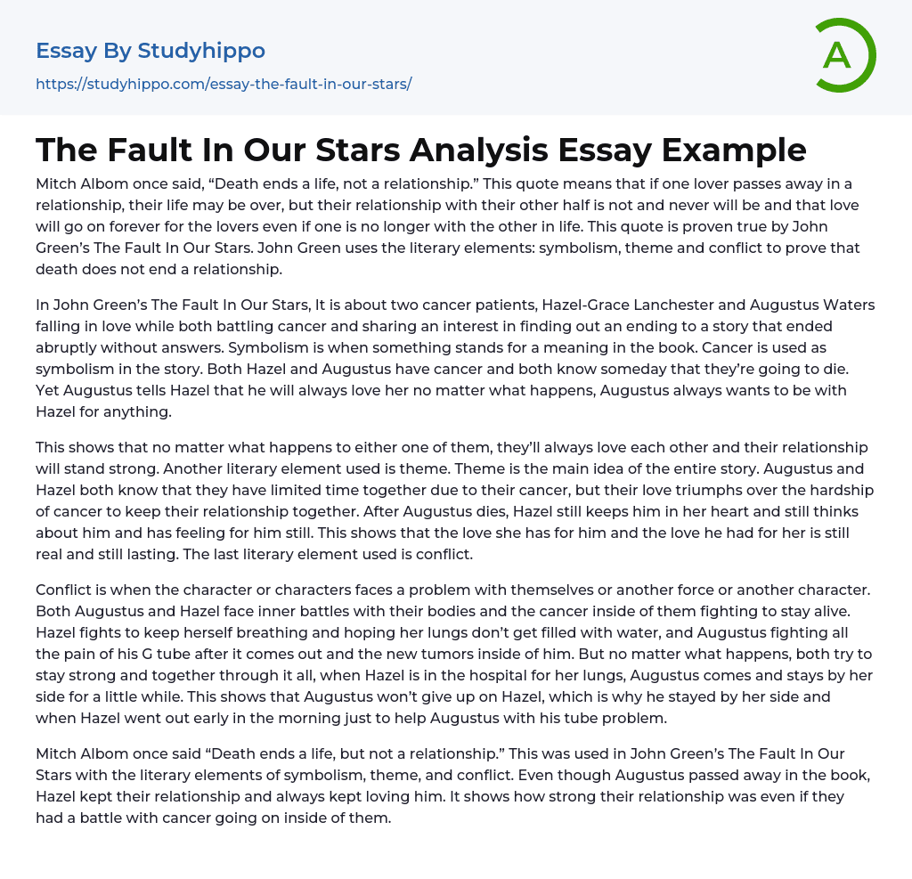 The Fault In Our Stars Analysis Essay Example