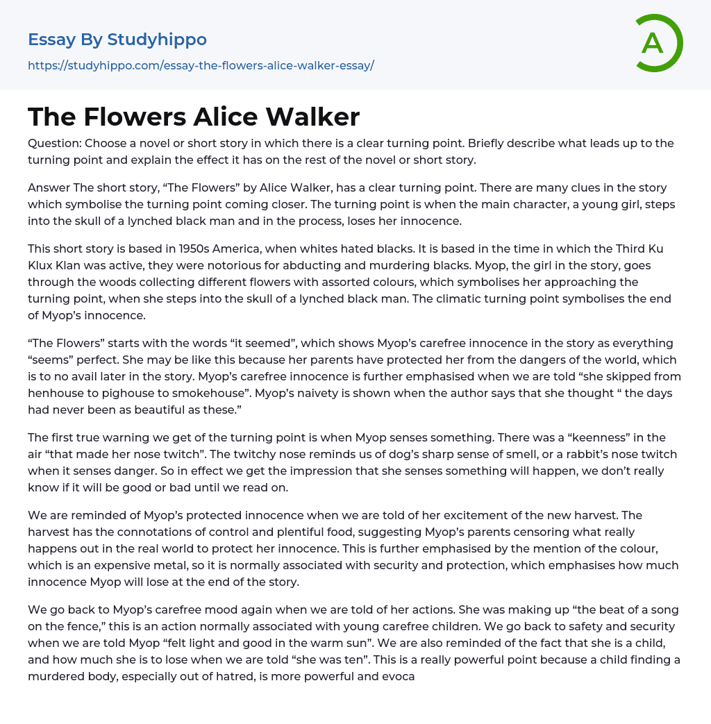 The Flowers Alice Walker Essay Example