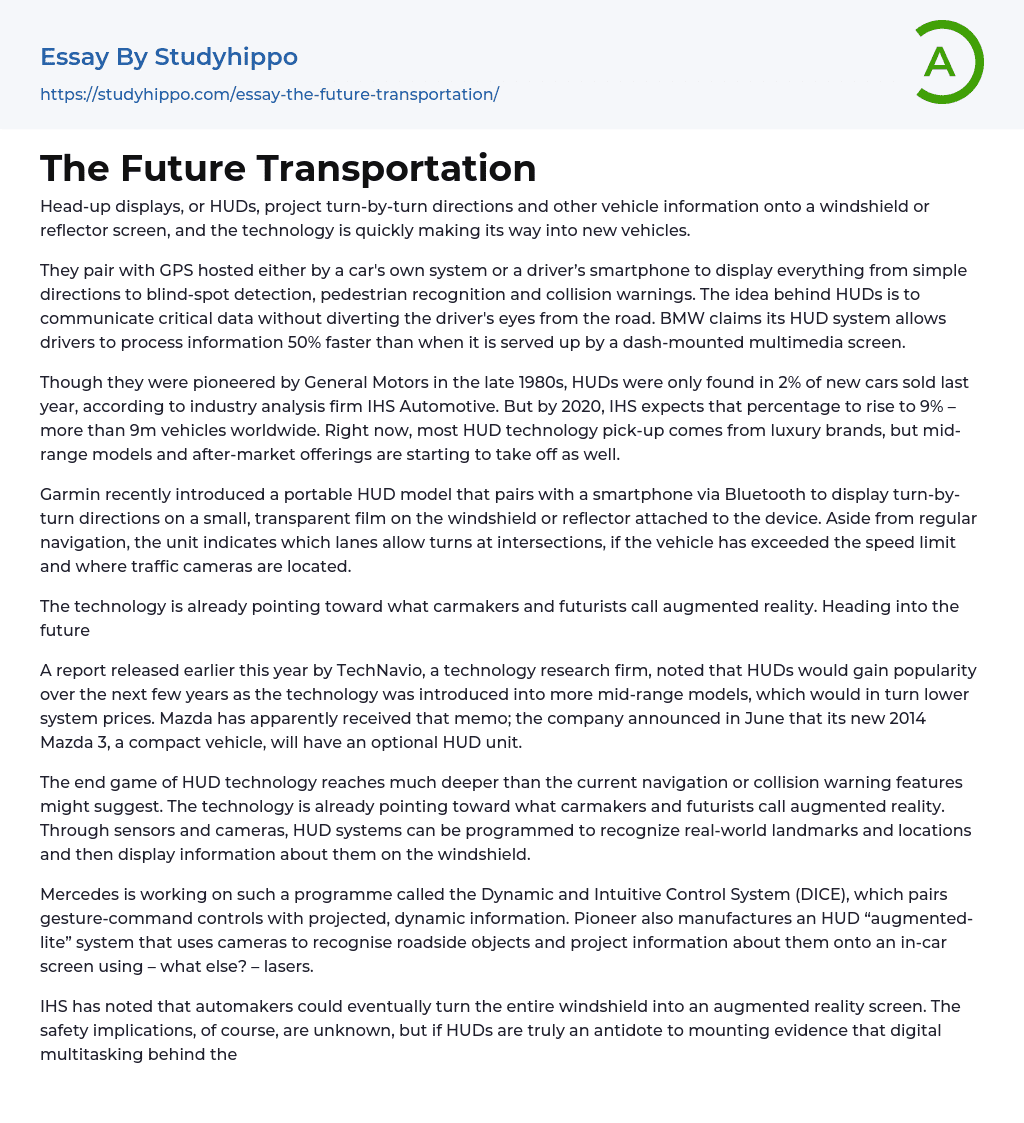 The Future Transportation Essay Example