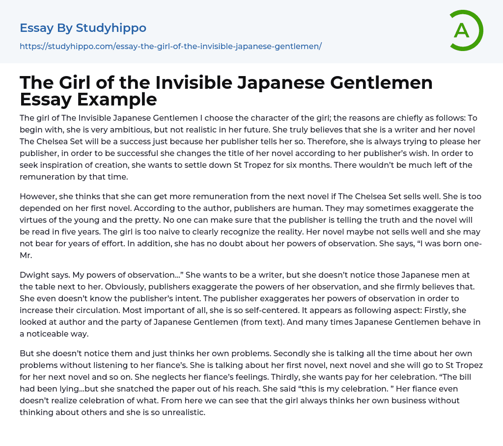 The Girl of the Invisible Japanese Gentlemen Essay Example