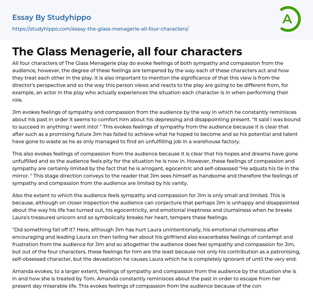The Glass Menagerie, all four characters Essay Example