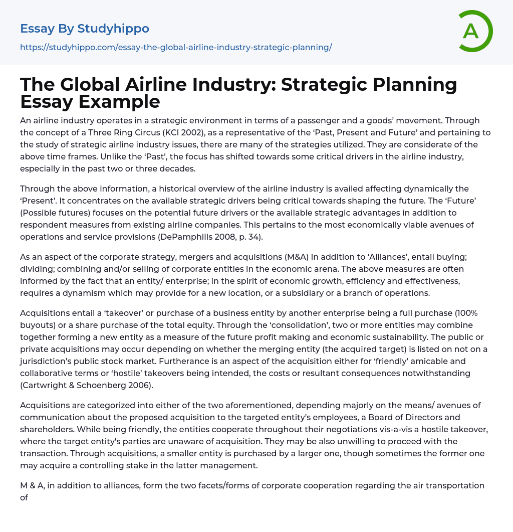 The Global Airline Industry: Strategic Planning Essay Example