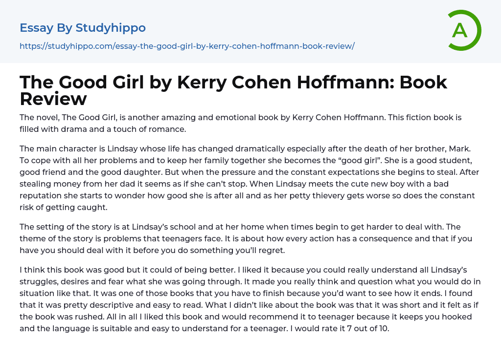 The Good Girl by Kerry Cohen Hoffmann: Book Review Essay Example