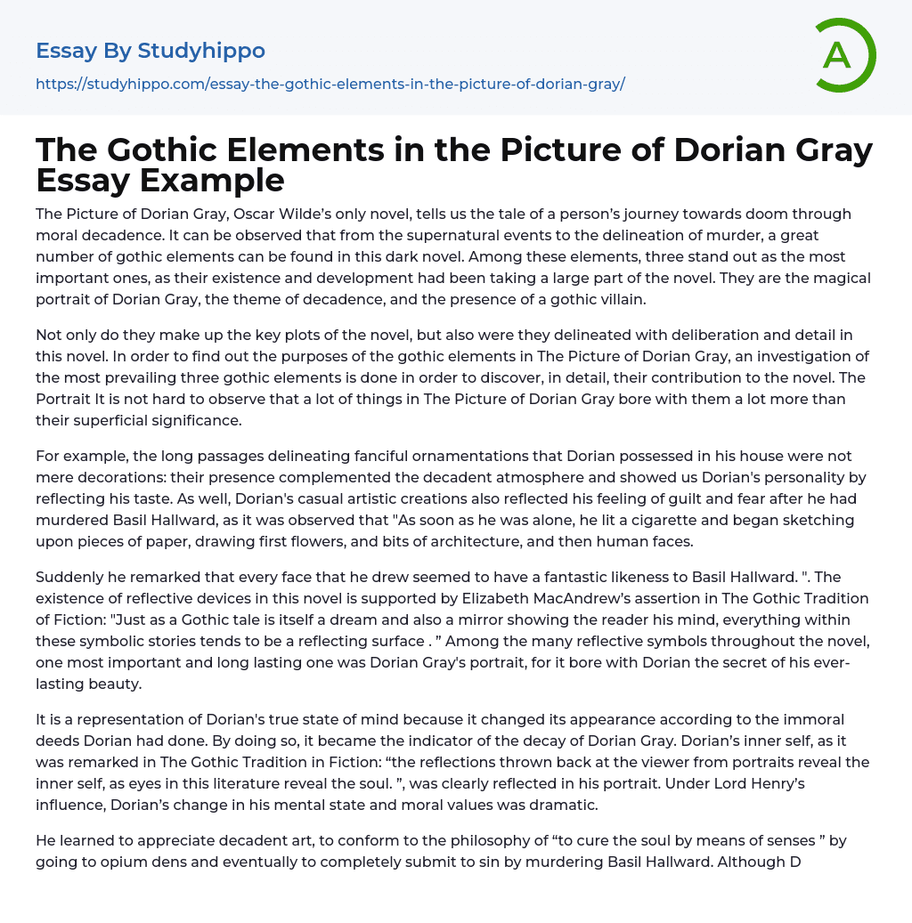 The Gothic Elements in the Picture of Dorian Gray Essay Example