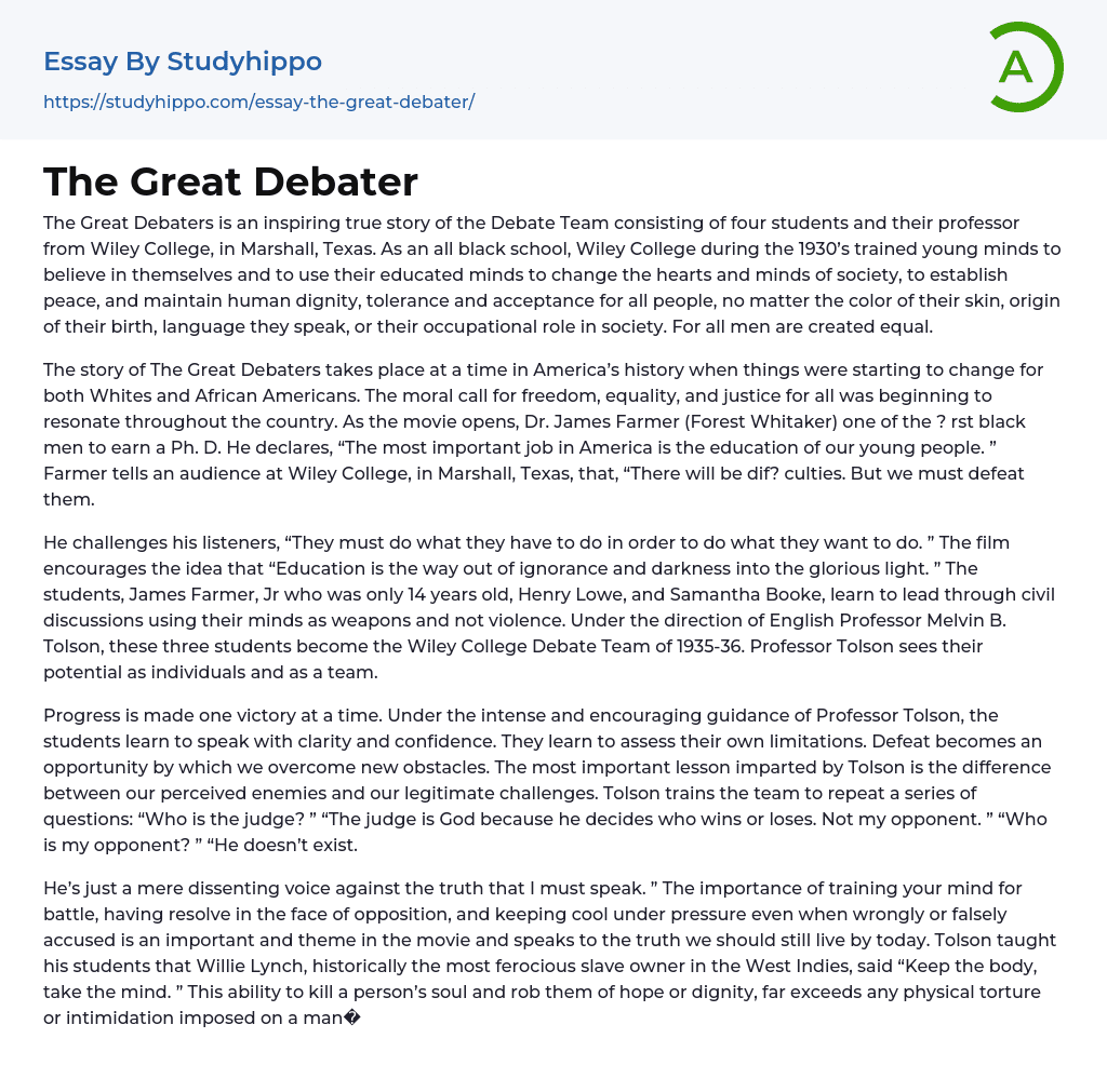 The Great Debater Essay Example