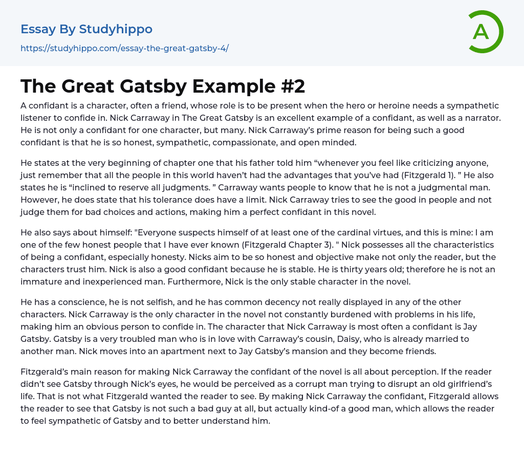 The Great Gatsby Example #2 Essay Example