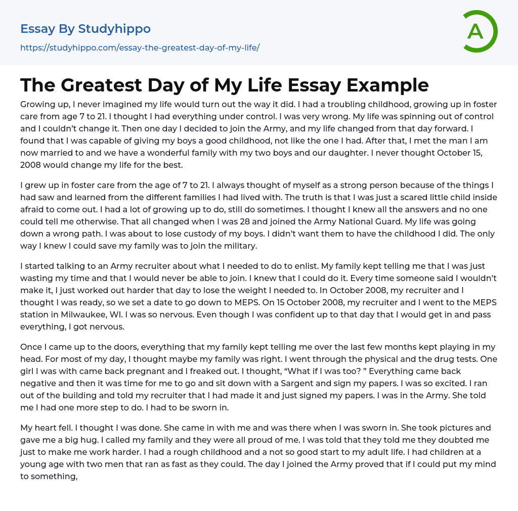 The Greatest Day Of My Life Essay Example StudyHippo