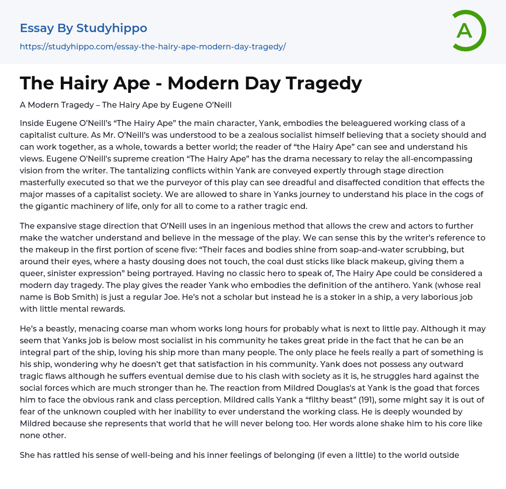 The Hairy Ape – Modern Day Tragedy Essay Example