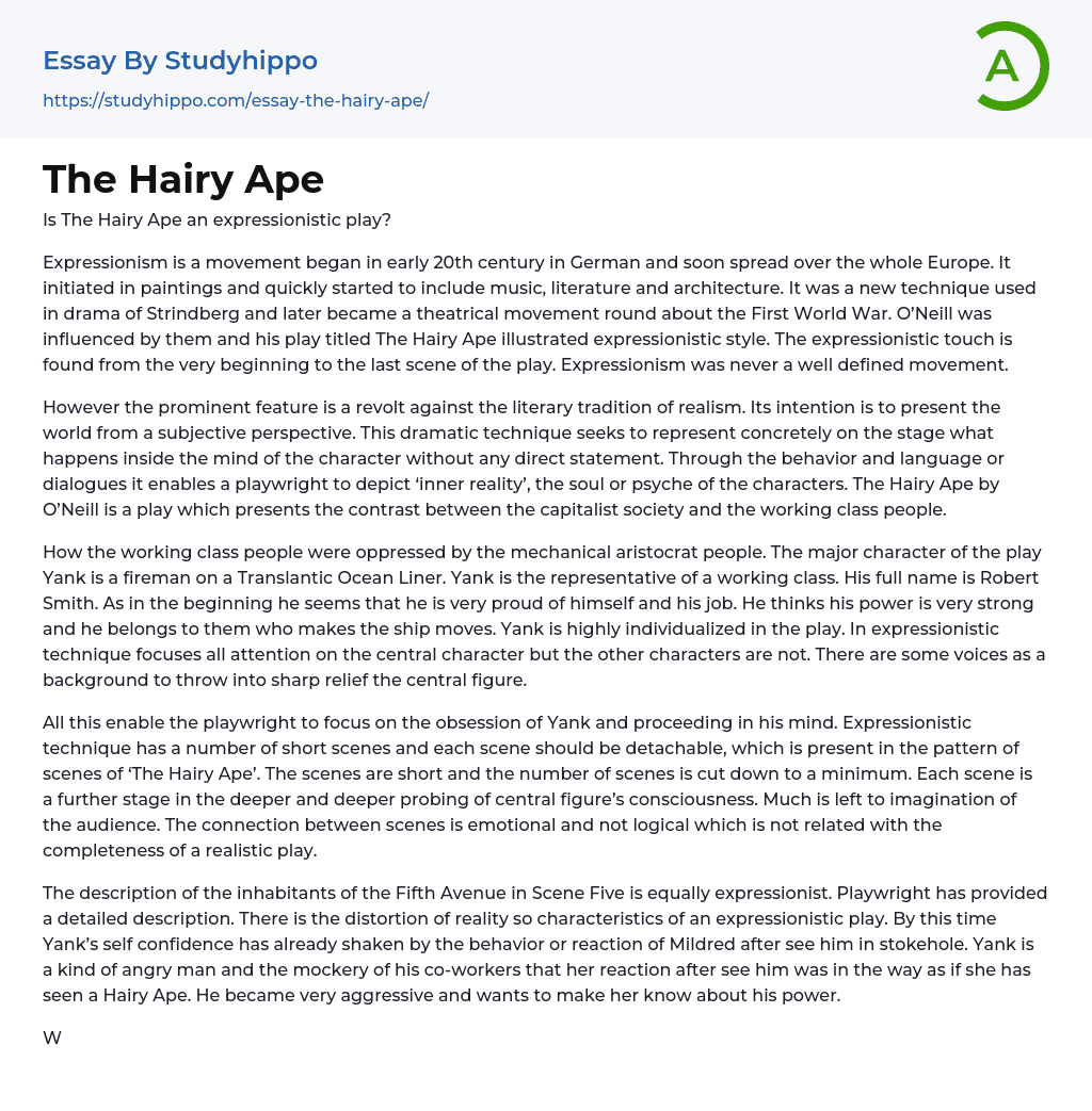 The Hairy Ape Essay Example