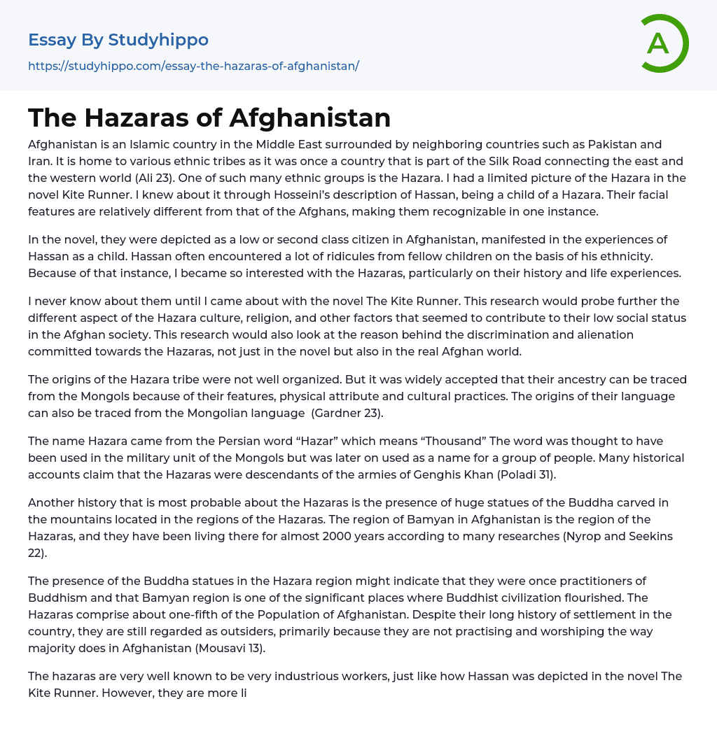 The Hazaras of Afghanistan Essay Example