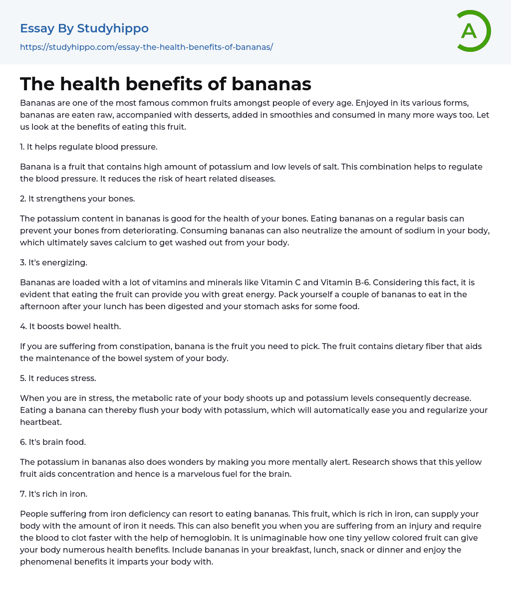 The health benefits of bananas Essay Example